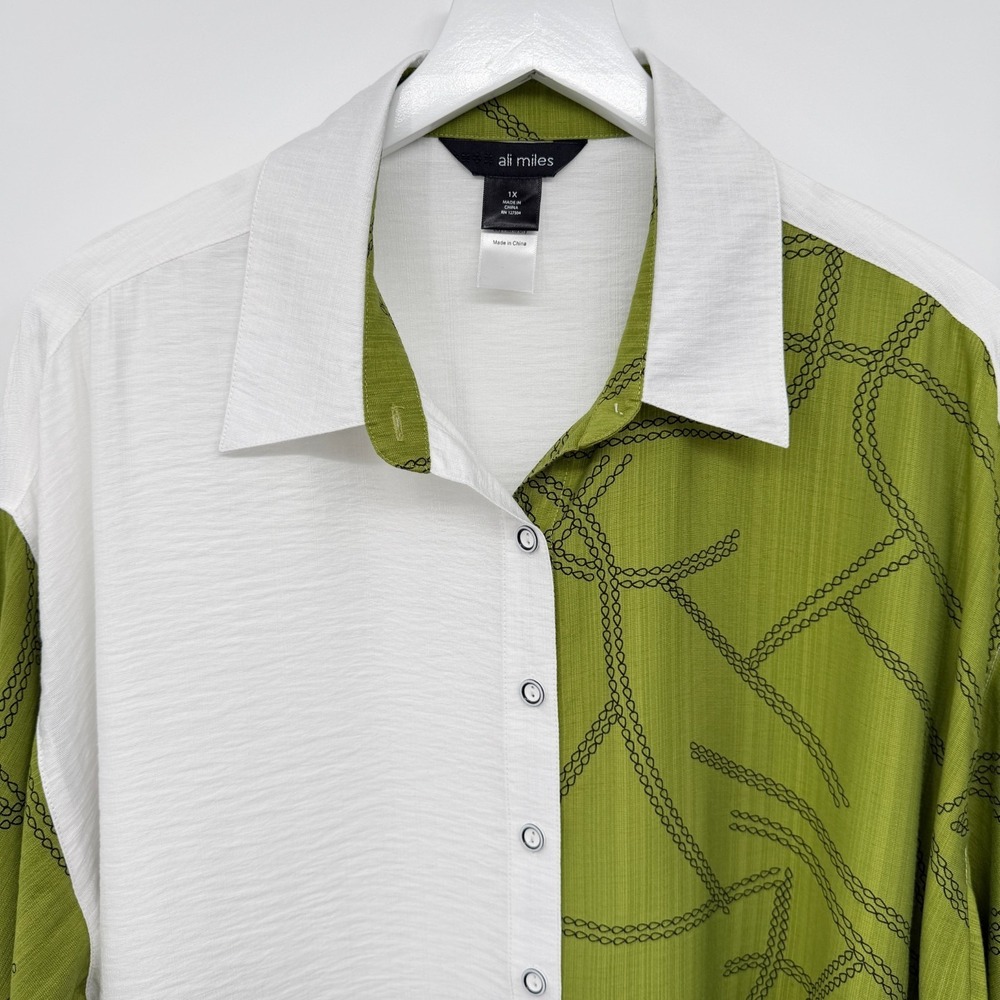 Ali Miles Top Shirt Blouse Size 1X Hi Low 3/4 Sleeves Color Block Abstract Artsy - Picture 4 of 15